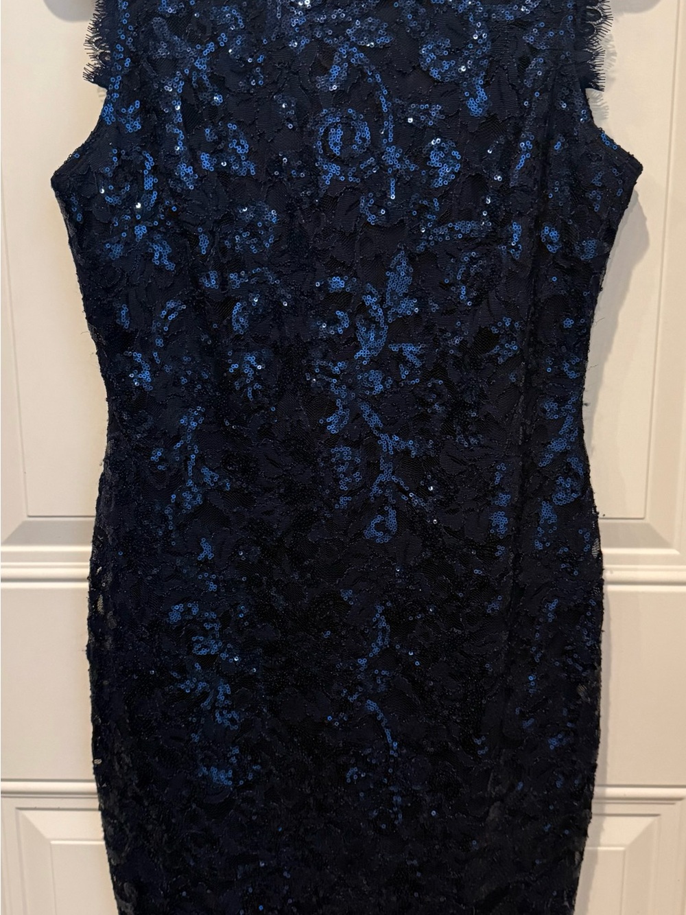 Navy Blue Sequin Lace Sleeveless Dress